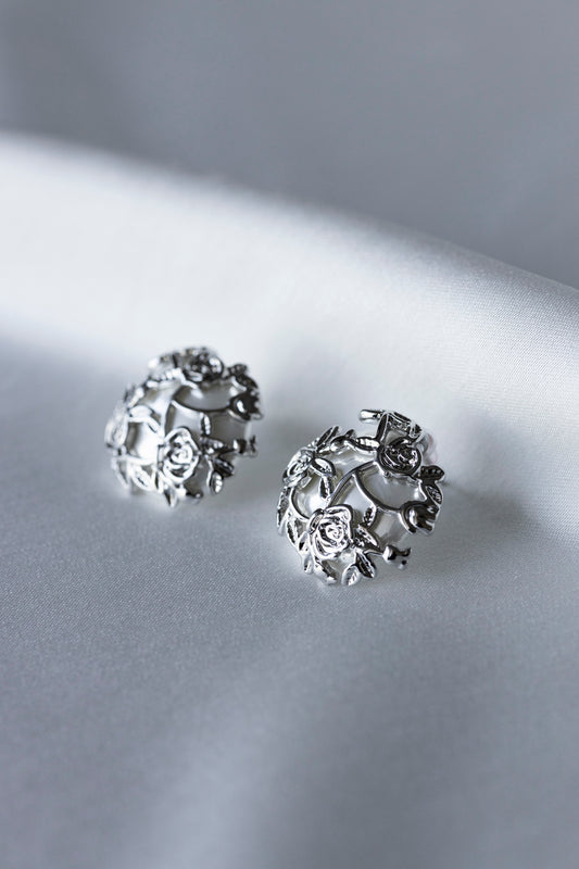 Silver Rose Button Earrings