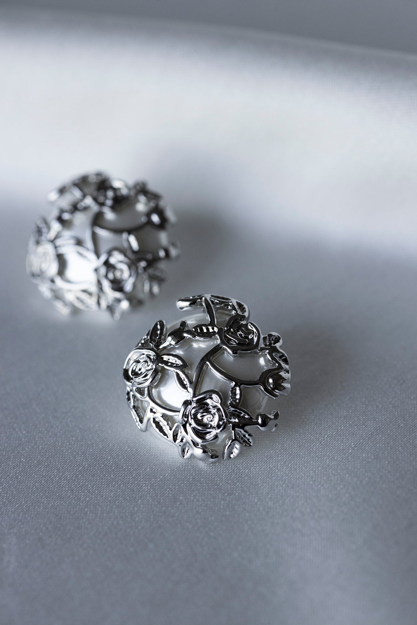 Silver Rose Button Earrings