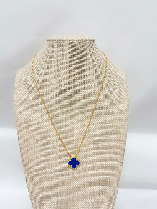 Single Blue Four-Leaf Necklace