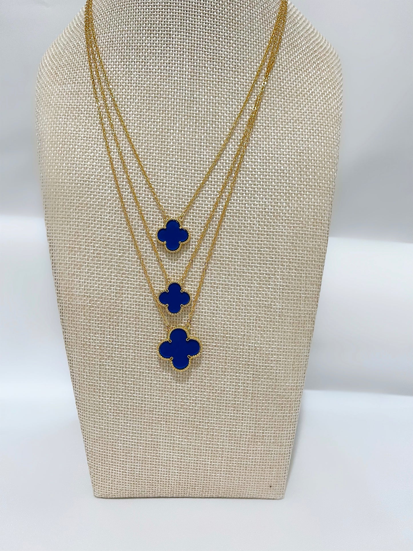 Layered Blue Four-Leaf Necklace