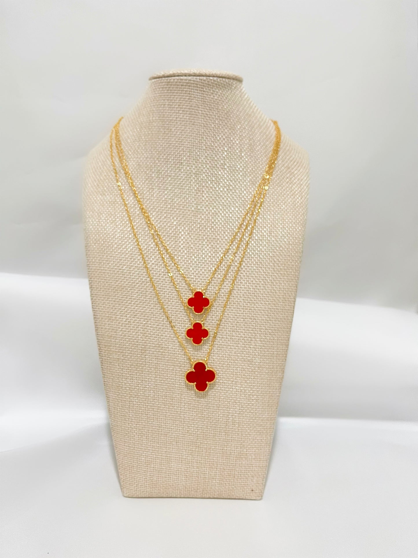 Layered Red Four-Leaf Necklace