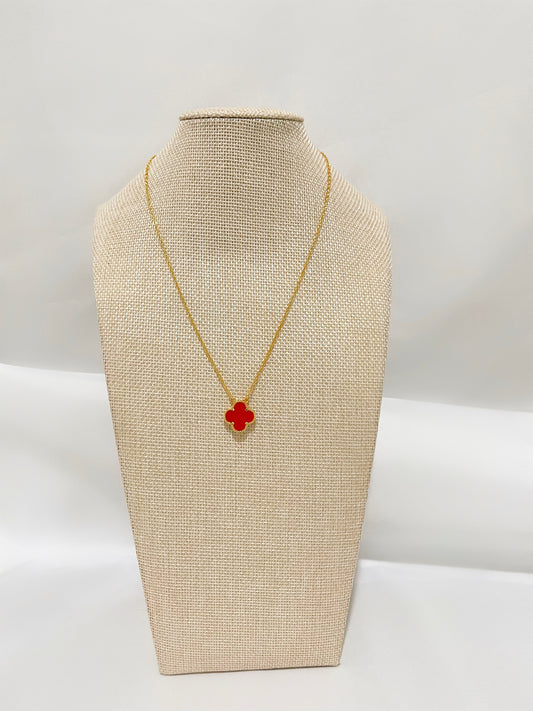 Single Red Four-Leaf Necklace