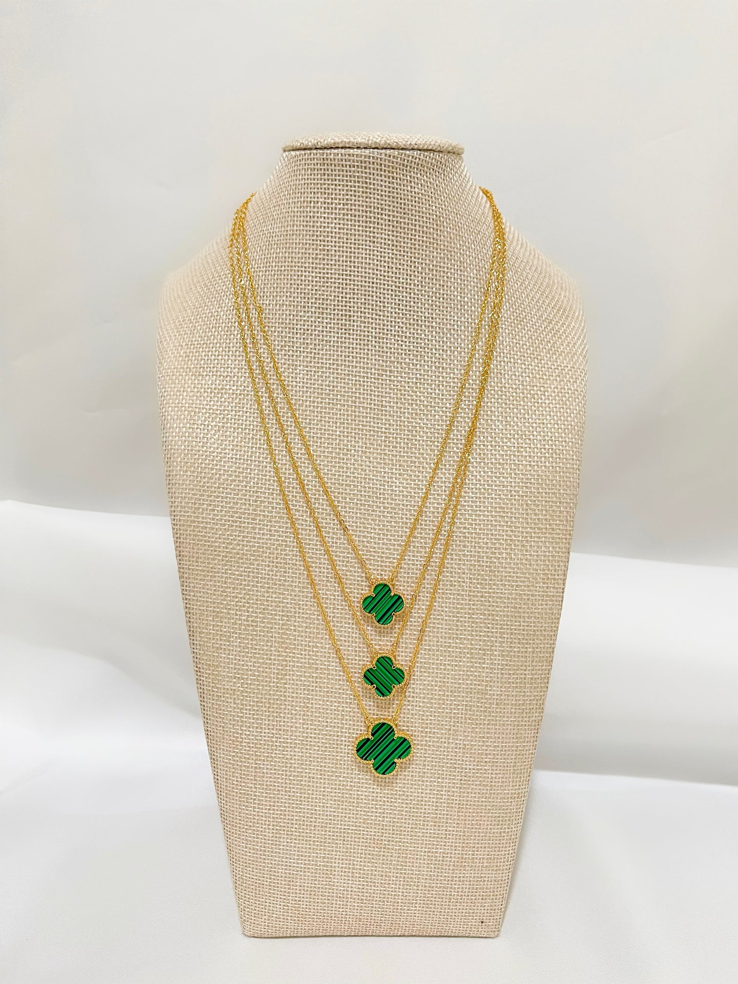 Layered Green Four-Leaf Necklace